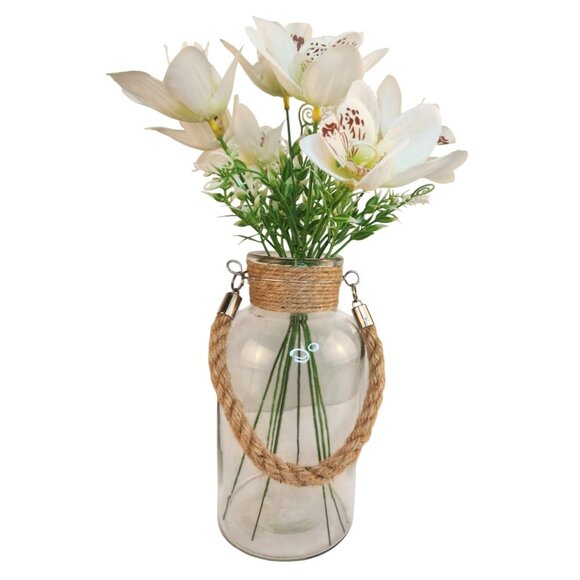 White Orchid Artificial Flowers with Greenery 6 Stem Bundle Faux Silk Wedding Fl - Picture 13 of 16